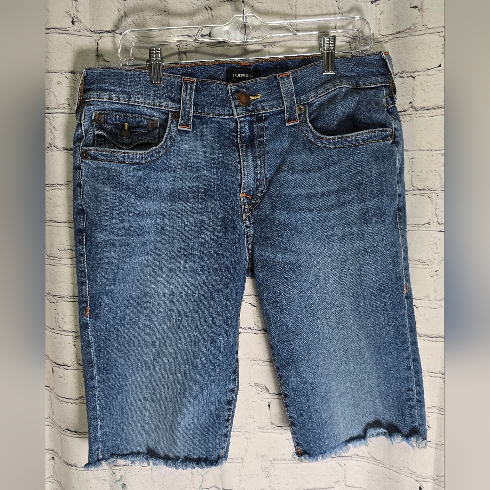 True Religion Men's Blue Denim Cutoff Shorts Size 33